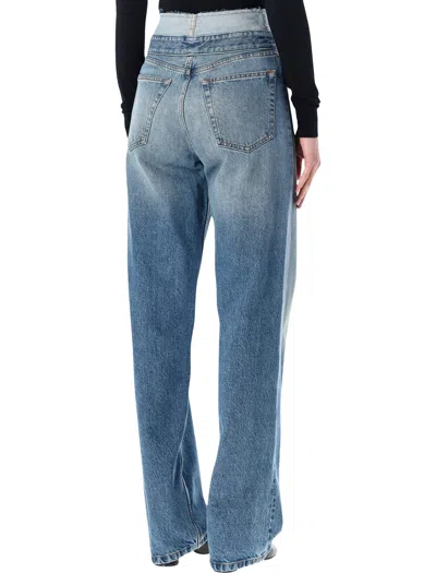 Mm6 Maison Margiela Wide Leg Five Pocket Trousers Waistband In Blue