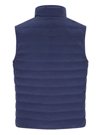 Brunello Cucinelli High Neck Quilted Sleeveless Down Vest In Blue