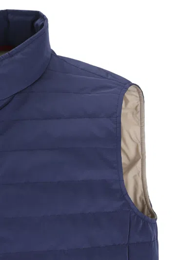 Brunello Cucinelli High Neck Quilted Sleeveless Down Vest In Blue