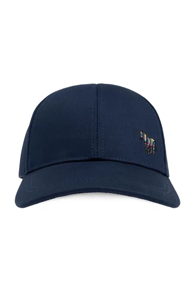 Paul Smith Zebra Logo Organic Cotton Cap In Blue