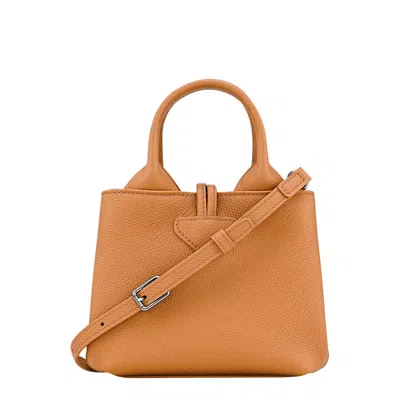 Longchamp Le Roseau Beige Handbag With Toggle Closure In Grained Leather In Brown