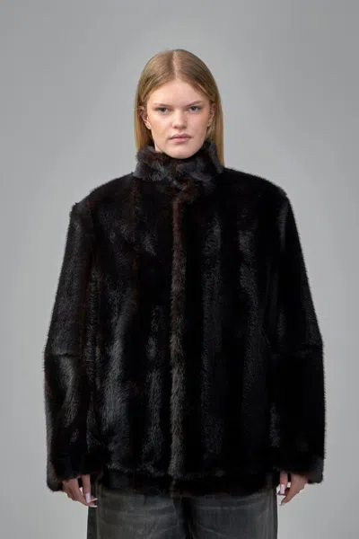 Mm6 Margiela Faux Fur Jacket In Brown
