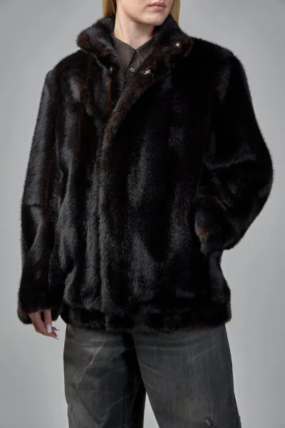 Mm6 Margiela Faux Fur Jacket In Brown