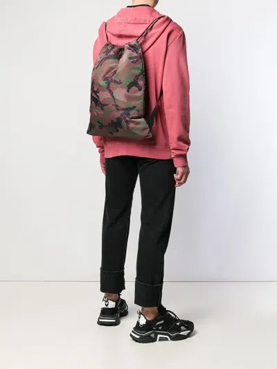 Valentino Camouflage Drawstring Backpack In Green