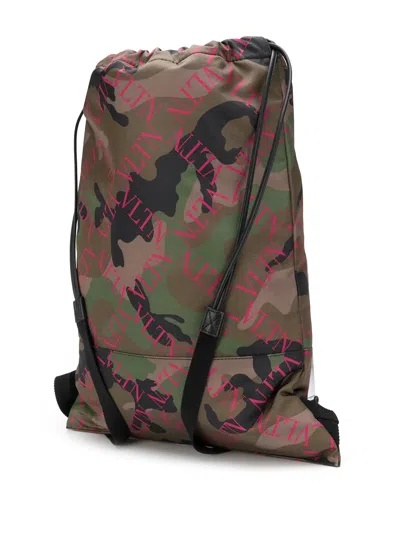 Valentino Camouflage Drawstring Backpack In Green