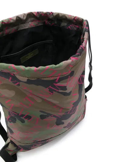 Valentino Camouflage Drawstring Backpack In Green