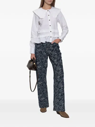 Ganni Floral-pattern Jeans In Blue