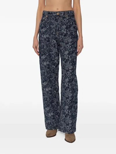 Ganni Floral-pattern Jeans In Blue