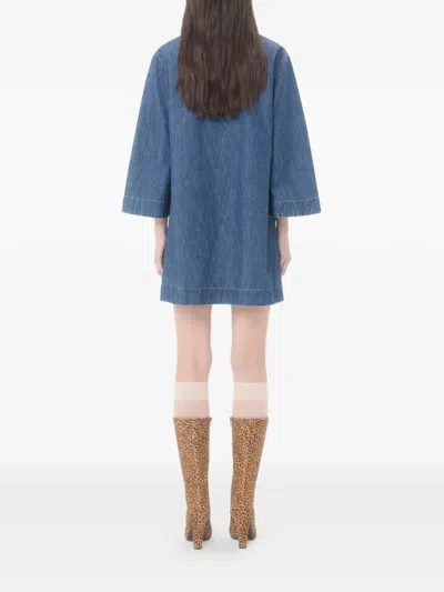 Valentino Vlogo Signature Denim Dress Three Quarter Sleeves In Blue