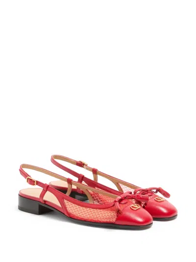 Valentino Garavani Valet Du Roi Slingback Ballerina In Mesh And Kidskin 25mm Woman Rouge Pur 41 In Multi