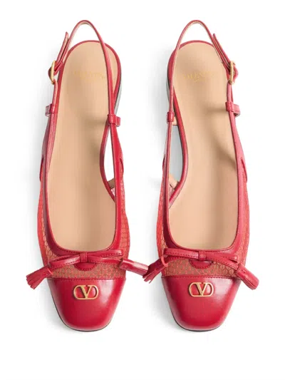 Valentino Garavani Valet Du Roi Slingback Ballerina In Mesh And Kidskin 25mm Woman Rouge Pur 41 In Multi