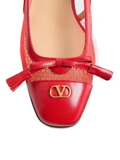 Valentino Garavani Valet Du Roi Slingback Ballerina In Mesh And Kidskin 25mm Woman Rouge Pur 41 In Multi