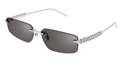 Cartier Rimless Metal Rectangle Sunglasses In Silver