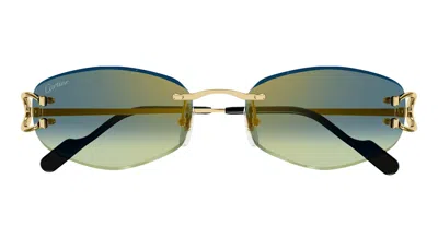Cartier Gradient Metal Rectangle Sunglasses In Gold