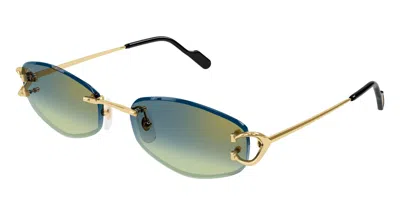 Cartier Gradient Metal Rectangle Sunglasses In Gold