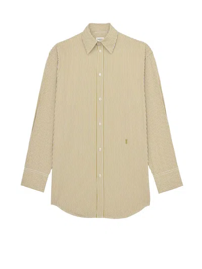 Saint Laurent Cassandre Shirt In Striped Cotton Poplin In Neutral