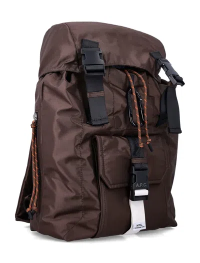Apc Logo-buckle Backpack In Brown