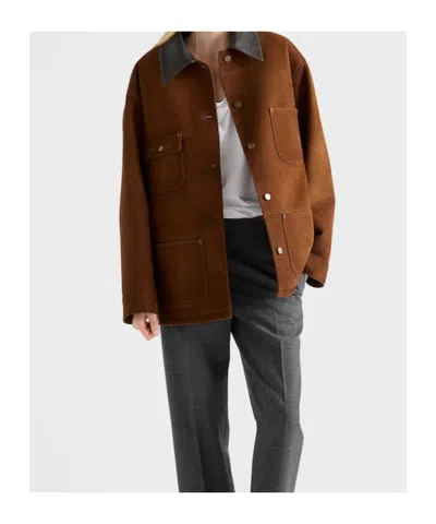 Prada Suede Caban Jacket In Brown