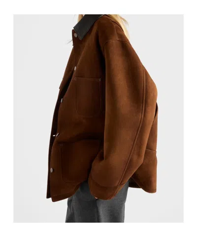 Prada Suede Caban Jacket In Brown
