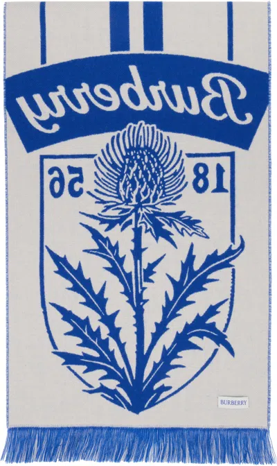 Burberry Thistle Shield Wool Scarf In Blue