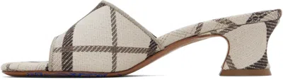 Burberry Brown & White Check Sloane Mule Heeled Sandals