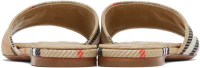 Burberry Tan Check Sloane Slides In Sand