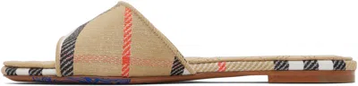 Burberry Tan Check Sloane Slides In Sand