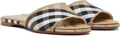Burberry Tan Check Sloane Slides In Sand