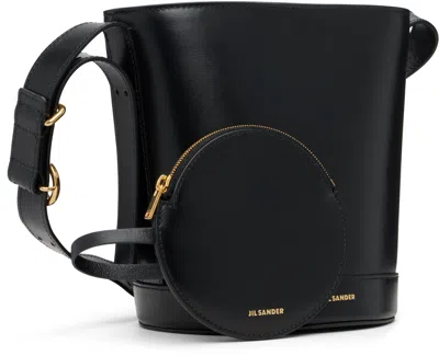 Jil Sander Cannolo Leather Shoulder Bag In Black