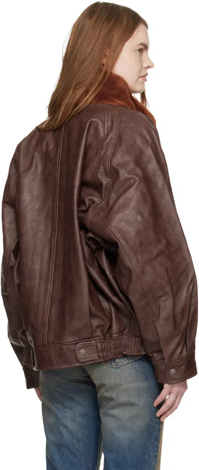R13 Leather Flight Jacket With Shearling Collar Brown In Brown