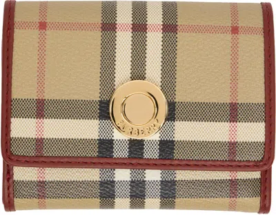 Burberry Beige Small Check Folding Wallet In Brown