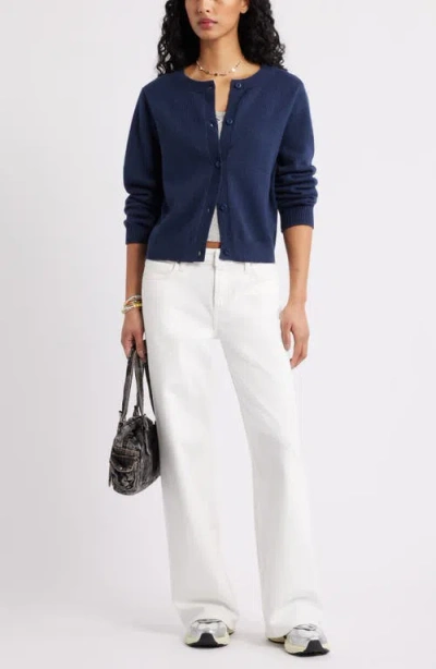 Bp. Crewneck Cotton Blend Cardigan In Purple