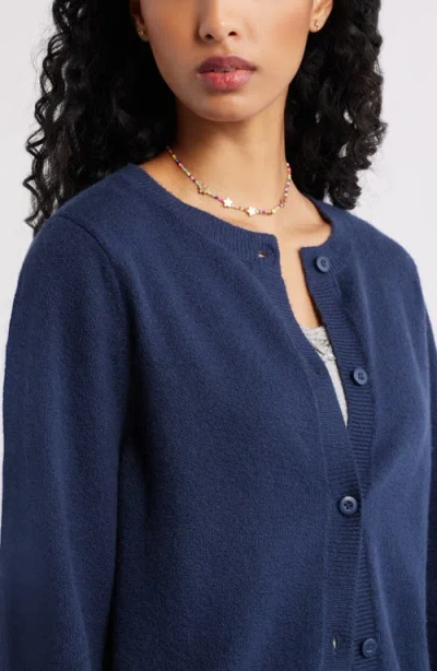 Bp. Crewneck Cotton Blend Cardigan In Purple