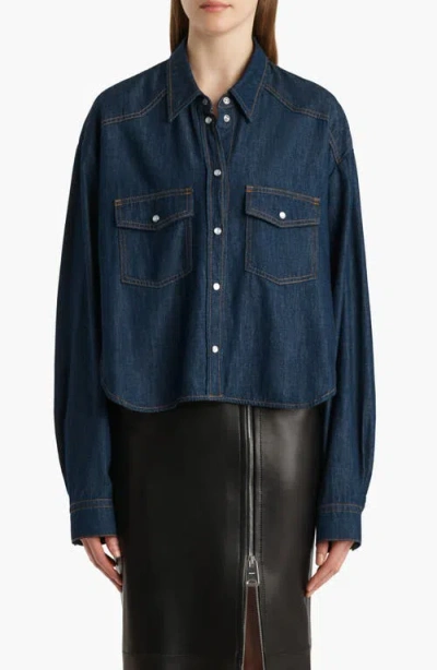 Khaite Neutrals Grenon Cropped Denim Cotton Shirt In Blue