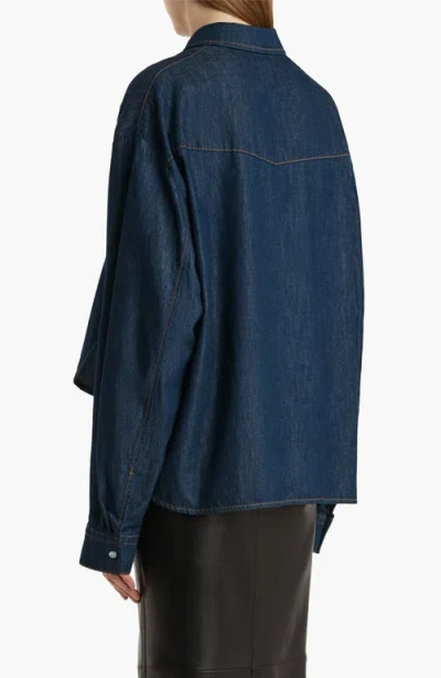 Khaite Neutrals Grenon Cropped Denim Cotton Shirt In Blue