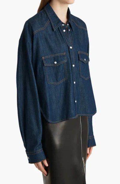 Khaite Neutrals Grenon Cropped Denim Cotton Shirt In Blue