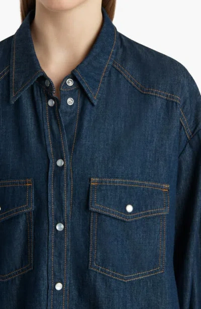 Khaite Neutrals Grenon Cropped Denim Cotton Shirt In Blue