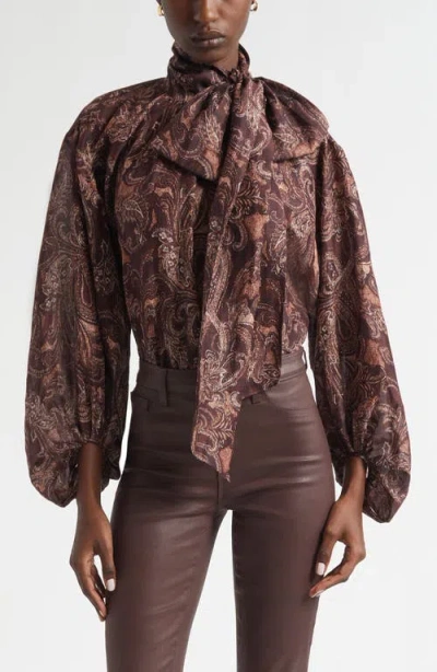 L'agence Rhett Paisley Organza Blouse In Brown