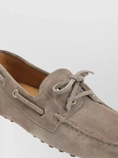 Tod's Suede Loafers Lace Detail Rubber Sole In Brown