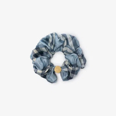Burberry Silk Scrunchie With Check In Blue