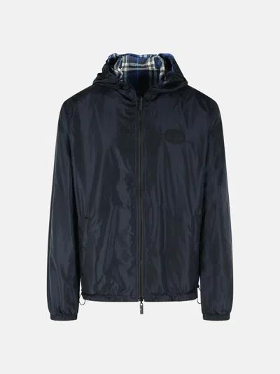Burberry Dark Blue Polyester Reversible Jacket In Blue