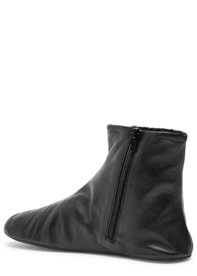 The Row Leather Ankle Boots Lined With Soft Shearling In Black