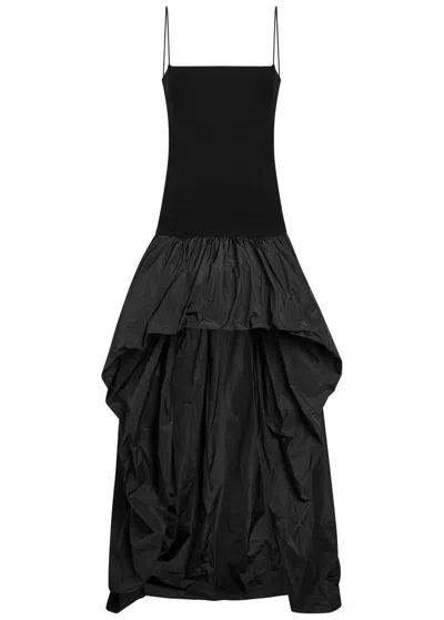 Stella Mccartney Asymmetric Bubble Knit And Shell Mini Dress In Black