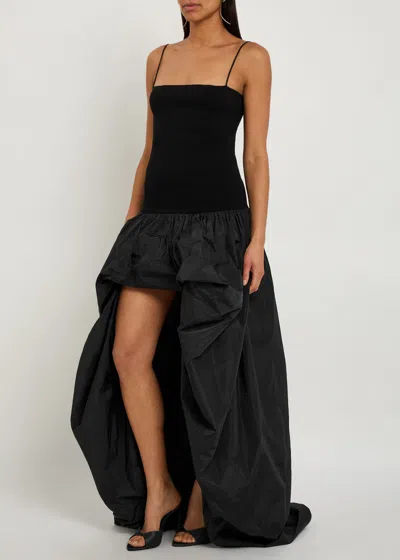 Stella Mccartney Asymmetric Bubble Knit And Shell Mini Dress In Black