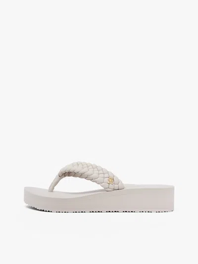 Tommy Hilfiger Braided Strap Wedge Flip-flops In White