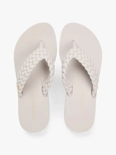 Tommy Hilfiger Braided Strap Wedge Flip-flops In White
