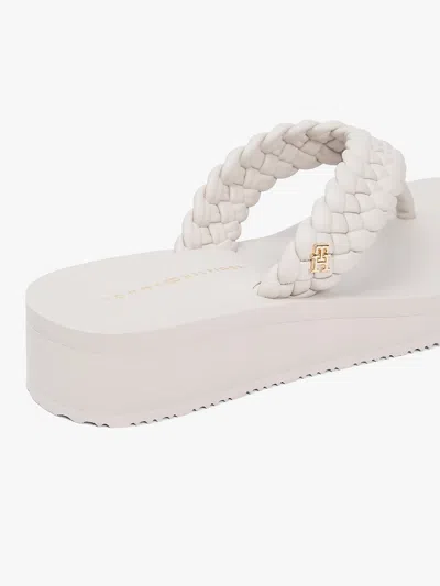 Tommy Hilfiger Braided Strap Wedge Flip-flops In White
