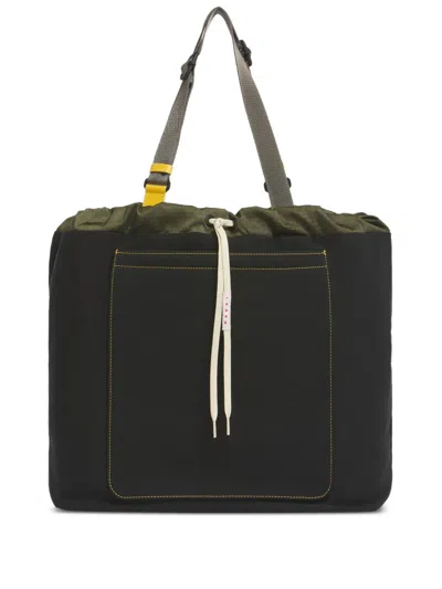 Marni Black Technical Fabric Tote Bag In Multi
