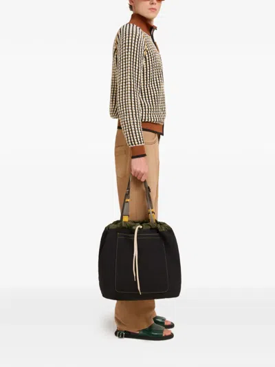 Marni Black Technical Fabric Tote Bag In Multi