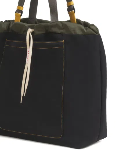 Marni Black Technical Fabric Tote Bag In Multi